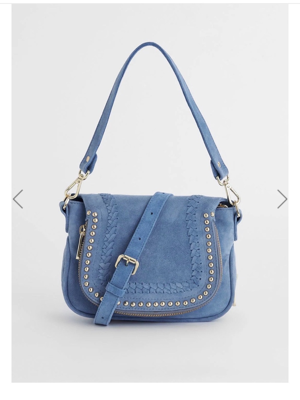 Blue Suede Studded Saddle Bag - Women
